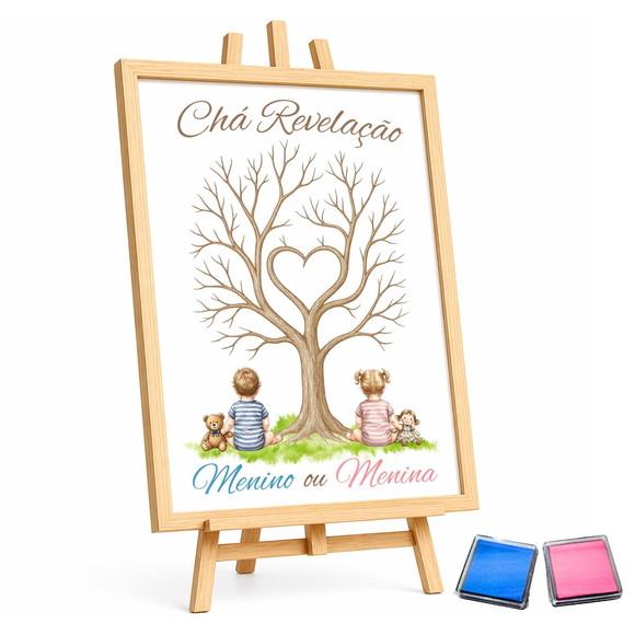 Quadro Chá Revelação Digitais Menino Menina Bebês Rosa Azul