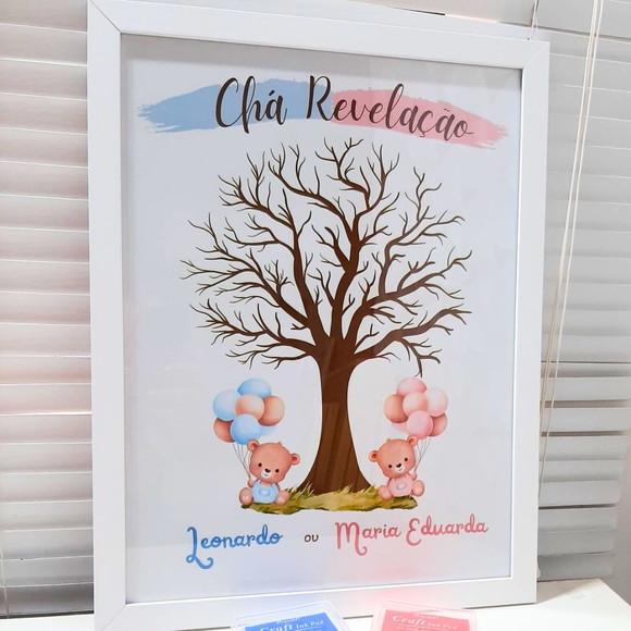 Quadro Chá Revelação Menino ou Menina Ursinho +2 Carimbeiras