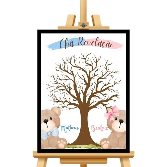 Quadro Chá Revelação Ursinhos Rosa e Azul com 2 Carimbos
