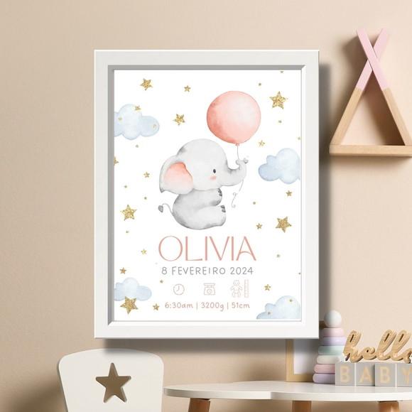 Quadro com Dados do Nascimento do Bebe Maternidade 33x43