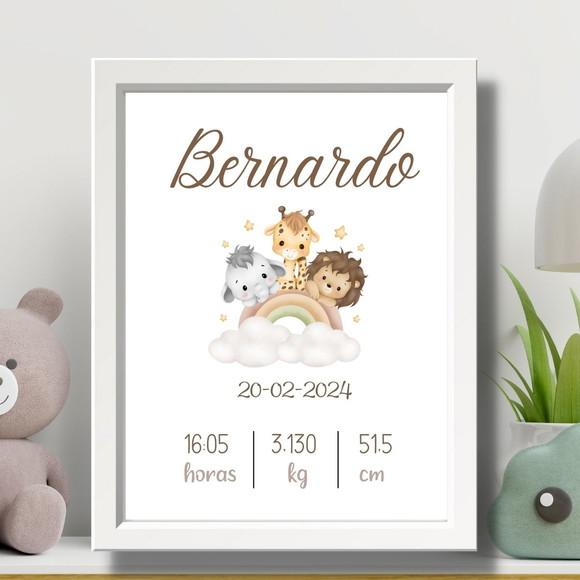 Quadro com Data de Nascimento do Bebe Maternidade Azul 33x43