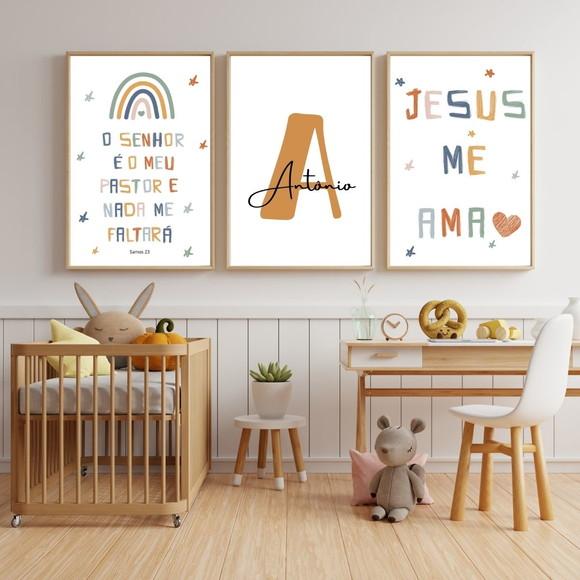 Quadro com Verso Bíblico Infantil e Nome do Bebê 23x33cm