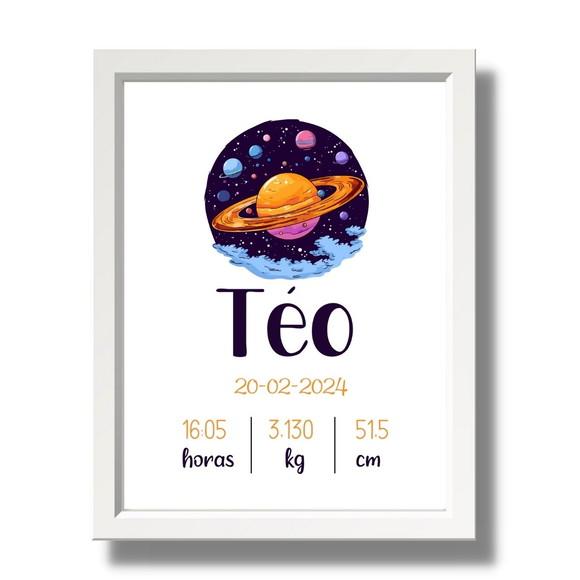 Quadro Dados de Nascimento Espaço Menino Moldura 33x43cm