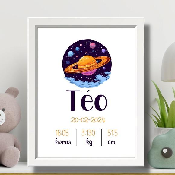 Quadro Dados de Nascimento Espaço Menino Moldura 33x43cm