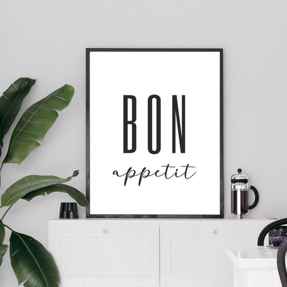 Quadro de Cozinha Decorativo Frase Bon Apetit 33x43cm