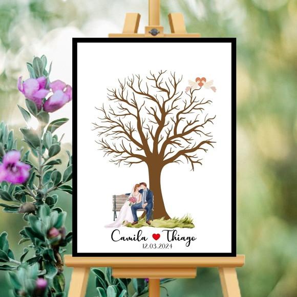 Quadro de Digitais Recepção Casamento Personalizado 33x43cm