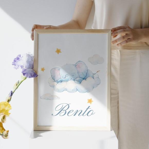 Quadro de Elefante Personalizado para Bebê com Moldura Vidro