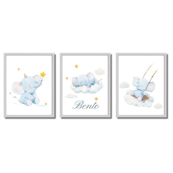 Quadro de Elefante Personalizado para Bebê com Moldura Vidro