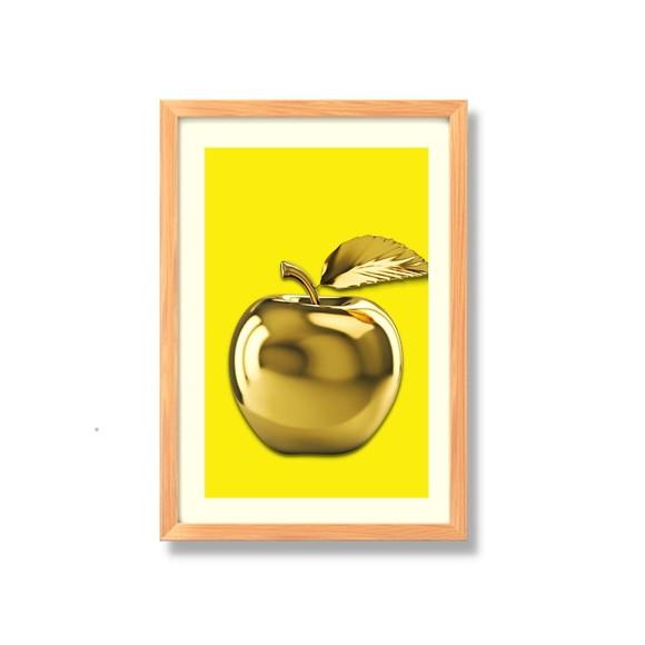 Quadro de Frutas Maça Dourada para Cozinha 33x43 c/ Vidro