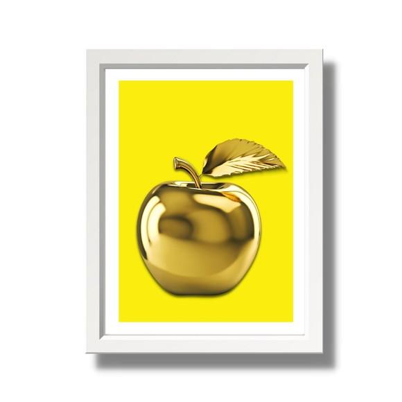 Quadro de Frutas Maça Dourada para Cozinha 33x43 c/ Vidro