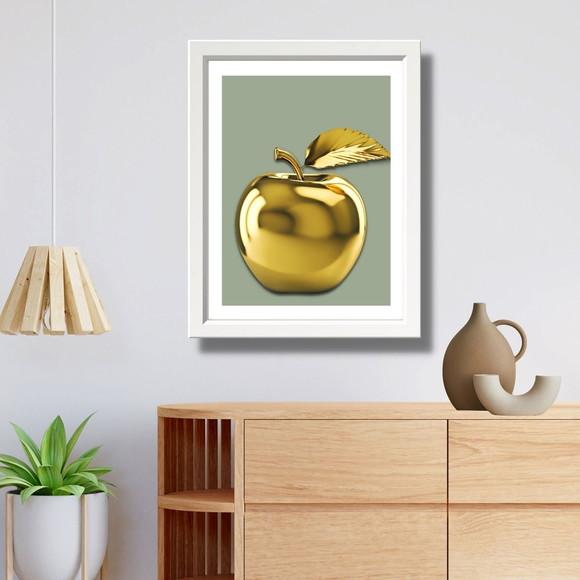 Quadro de Frutas para Cozinha Maçã Dourada 33x43 c/ Vidro