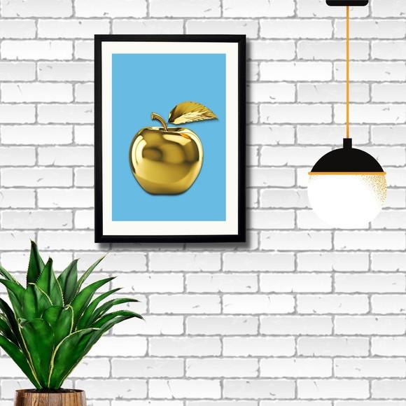 Quadro de Frutas para Cozinha Maçã Dourada 33x43 c/ Vidro.
