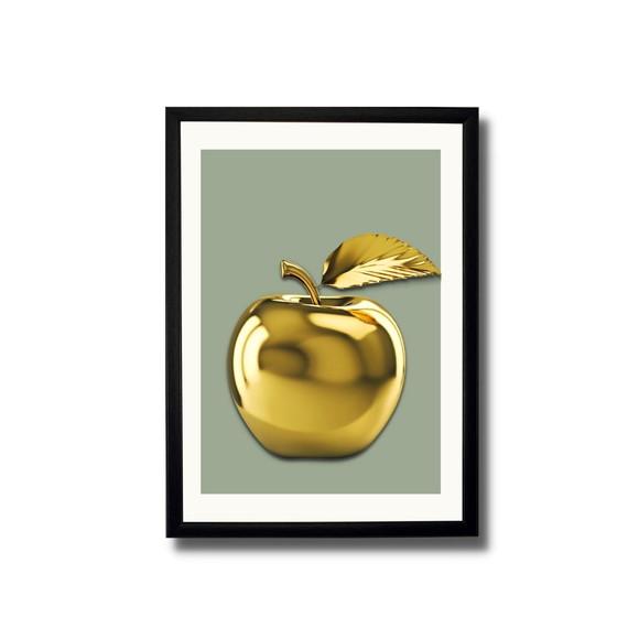 Quadro de Frutas para Cozinha Maçã Dourada 33x43 c/ Vidro