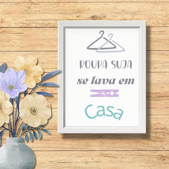 Quadro de Lavanderia com Frase Divertida 30x40 Moldura/vidro