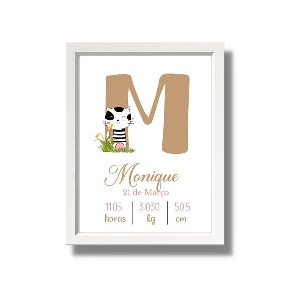 Quadro de Nascimento Bebe Menina Gatinha com Vidro 33x43cm
