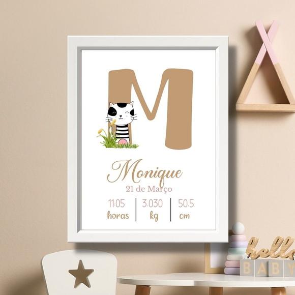 Quadro de Nascimento Bebe Menina Gatinha com Vidro 33x43cm
