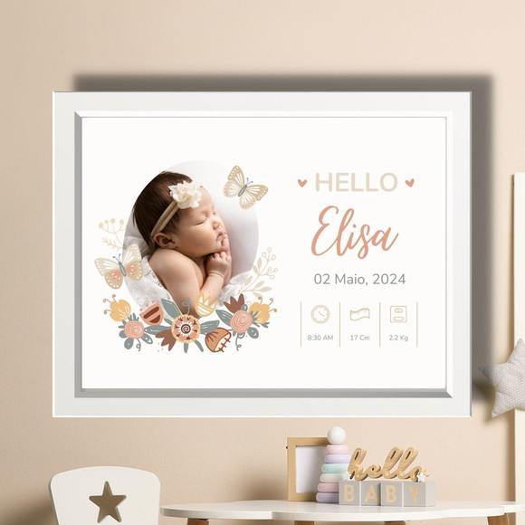 Quadro de Nascimento Informações do Bebe Rosa c Vidro 33x43