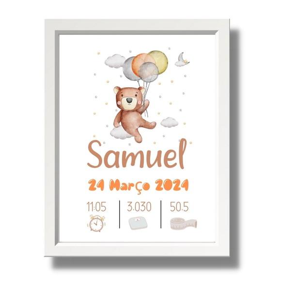 Quadro de Nascimento Informações do Bebe com Vidro 33x43 cm