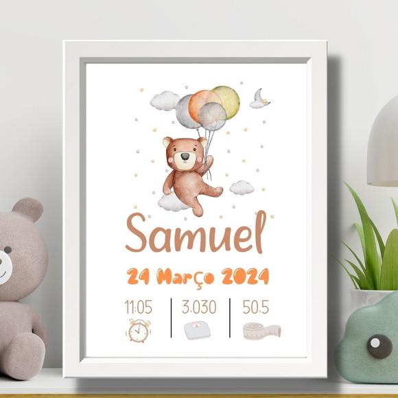 Quadro de Nascimento Informações do Bebe com Vidro 33x43 cm