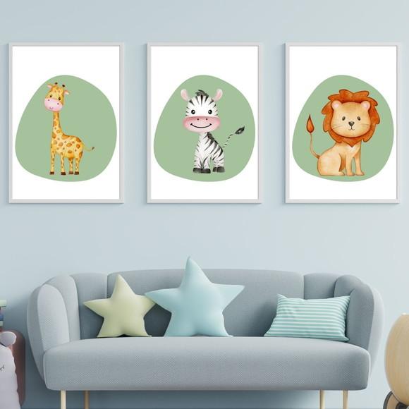 Quadro de Safari Infantil Girafa Moldura com Vidro 33x43 cm