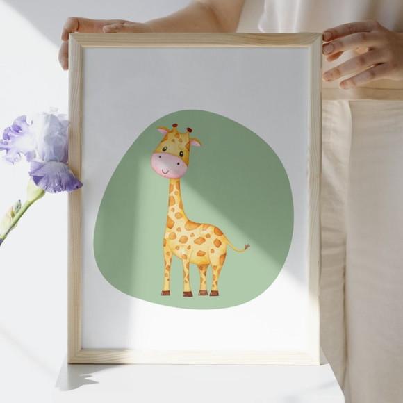 Quadro de Safari Infantil Girafa Moldura com Vidro 33x43 cm