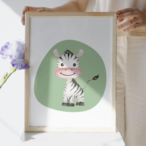 Quadro de Safari Infantil Girafa Moldura com Vidro 33x43 cm