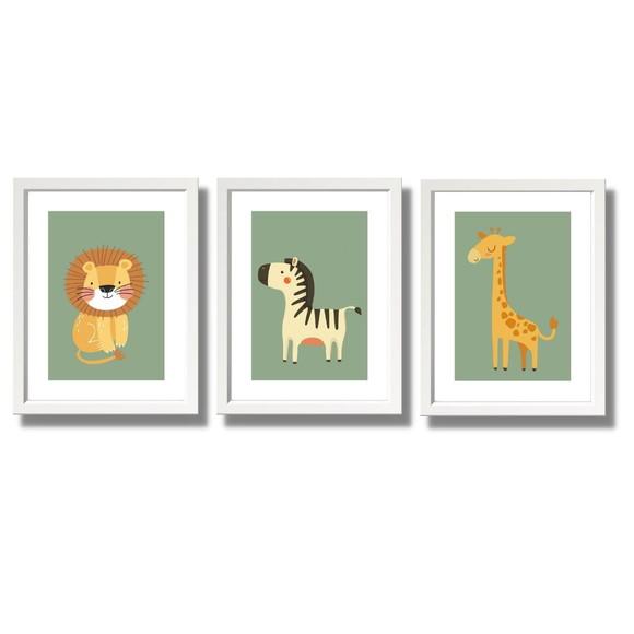 Quadro de Safari Infantil Leão Moldura com Vidro 33x43 cm