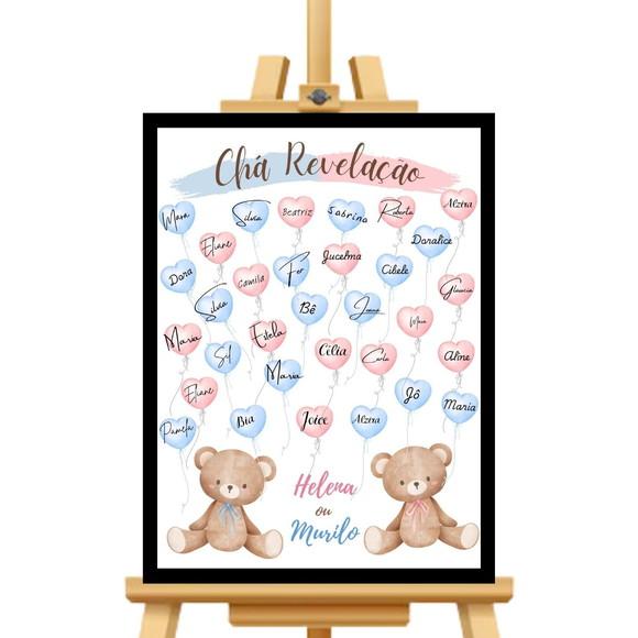 Quadro Decoração Chá Revelação Ursos Assinatura Aposta 33x43