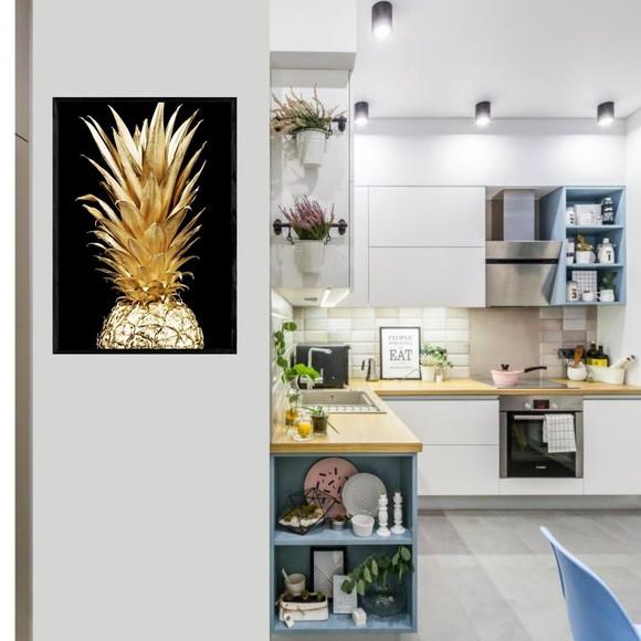 Quadro Decorativo Abacaxi Dourada para Cozinha Grande