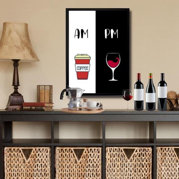 Quadro Decorativo Am Pm Cafe e Vinho 30x40 Moldura/vidro