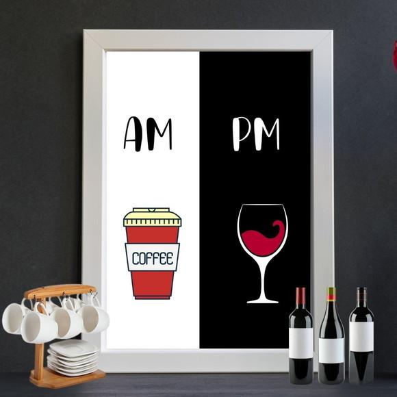 Quadro Decorativo Am Pm Cafe e Vinho 30x40 Moldura/vidro