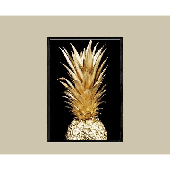 Quadro Decorativo Abacaxi Dourada para Cozinha Grande