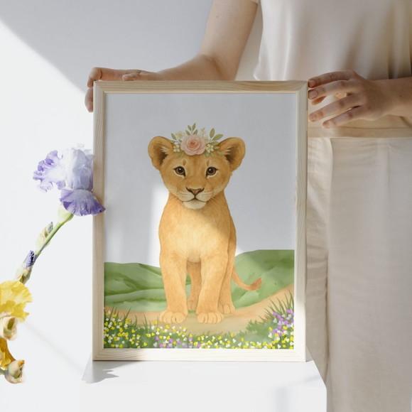 Quadro Decorativo Animais Quarto de Bebê Feminino com Vidro