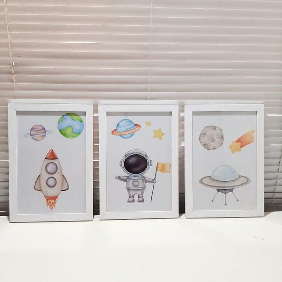 Quadro Decorativo Astronauta Quarto Infantil Menino 23x33cm
