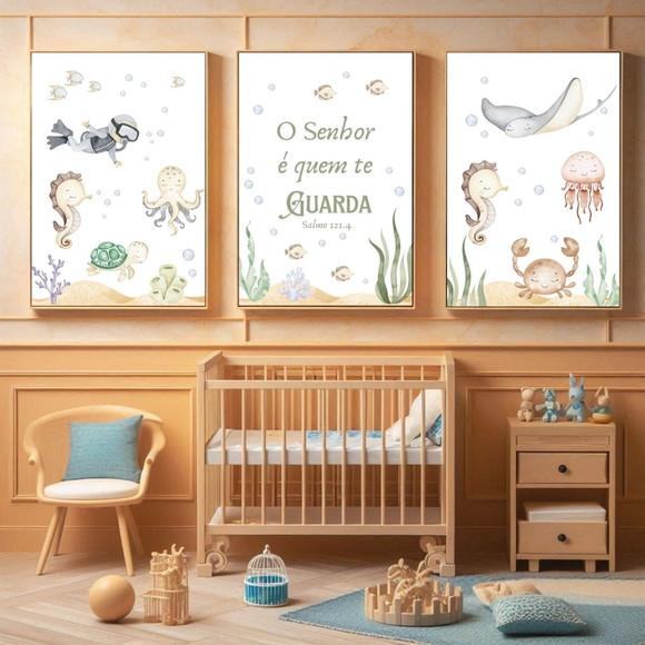 Quadro Decorativo Bebê | Fundo do Mar Frase Bíblica