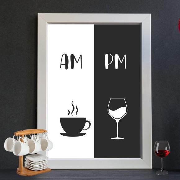 quadro decorativo café/vinho am pm 30x40 moldura/vidro