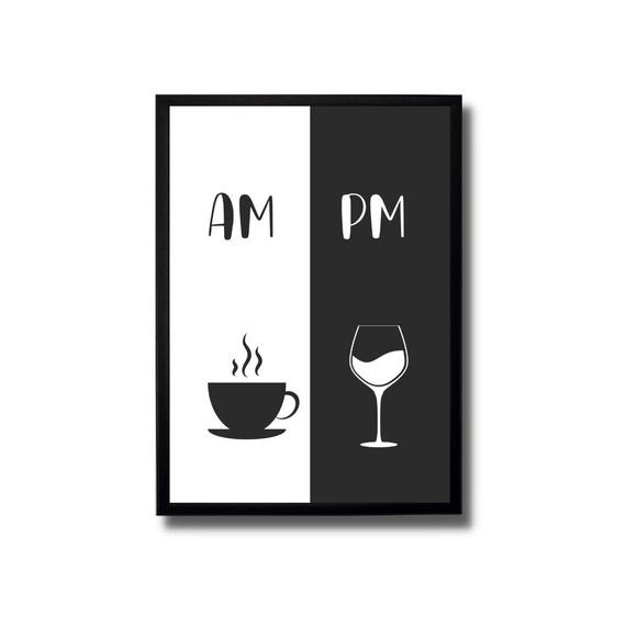 quadro decorativo café/vinho am pm 30x40 moldura/vidro