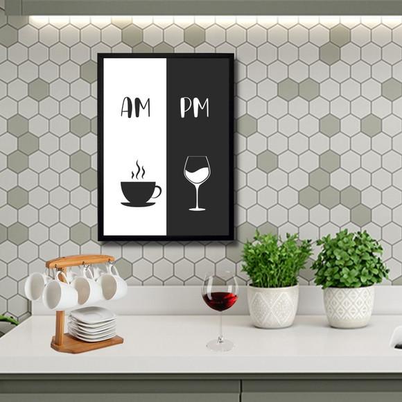 quadro decorativo café/vinho am pm 30x40 moldura/vidro