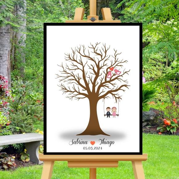Quadro Decorativo Casamento Árvore Digitais Bem Vindos 33x43