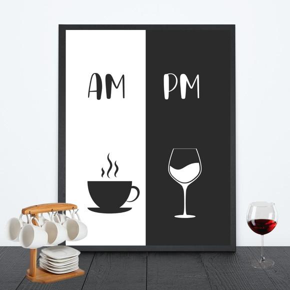 quadro decorativo café/vinho am pm 30x40 moldura/vidro