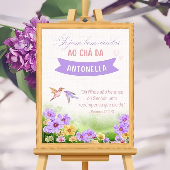 Quadro Decorativo Chá de Bebê Recepção Lilás Moldura e Vidro