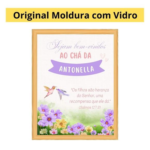 Quadro Decorativo Chá de Bebê Recepção Lilás Moldura e Vidro