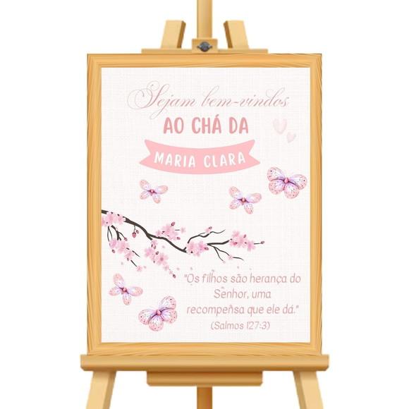 Quadro Decorativo Chá de Bebê Rosa Bem-vindas Personalizado