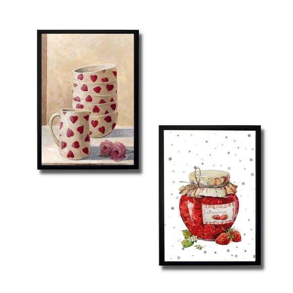 quadro decorativo cozinha kit 2 unid. 20x30 moldura e vidro