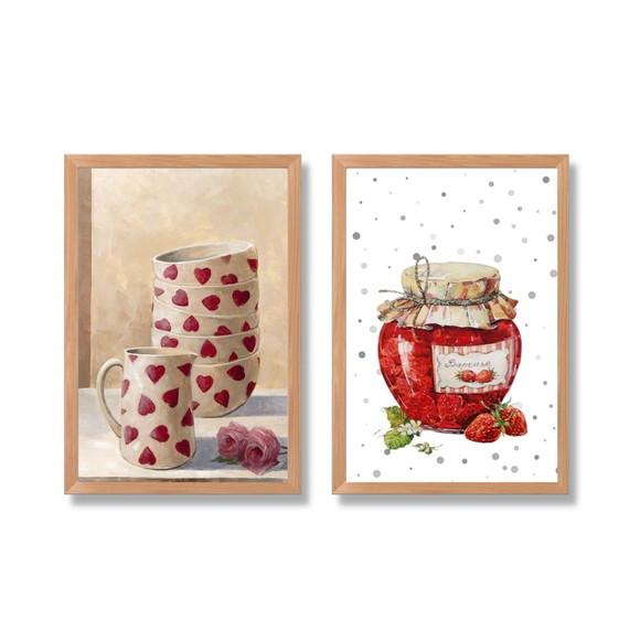 quadro decorativo cozinha kit 2 unid. 20x30 moldura e vidro