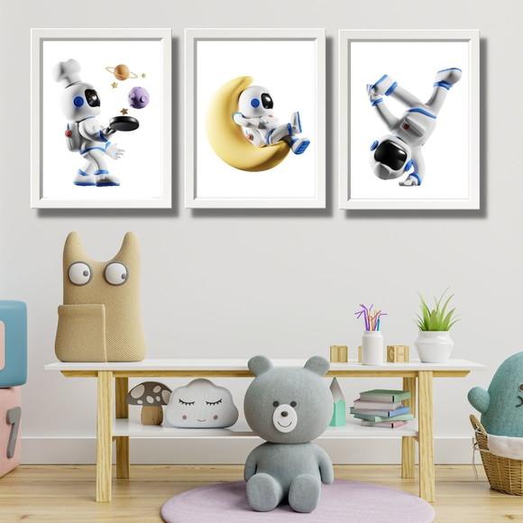 Quadro Decorativo Espaço Lua Infantil Quarto de Bebe 20x30cm