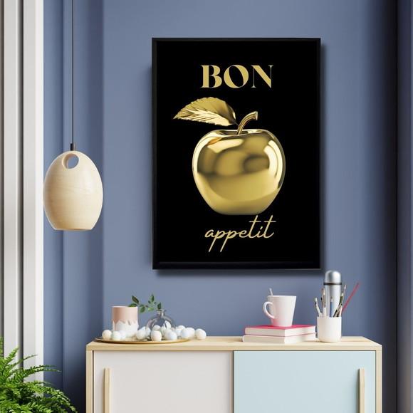 Quadro Decorativo de Fruta Bon Apetit Maçã Dourada 30x40 cm