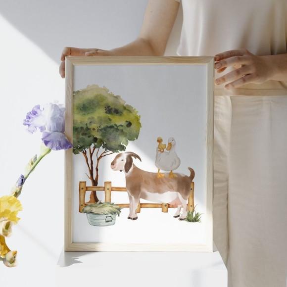 Quadro Decorativo Fazendinha Burrinho Aquarela 33x43cm