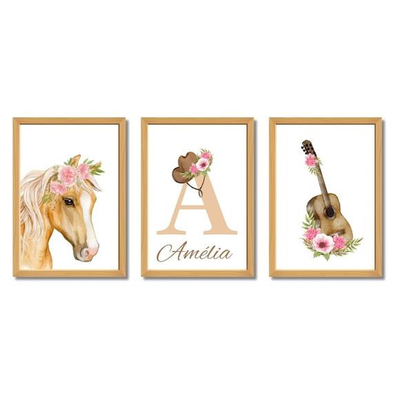 Quadro Decorativo Fazenda Menina Personalizado Aquarela A4