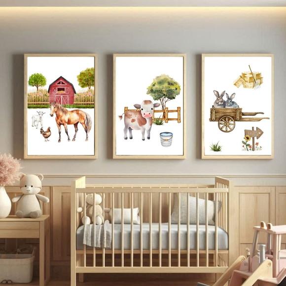 Quadro Decorativo Fazendinha Infantil Aquarela Cavalo 23x33